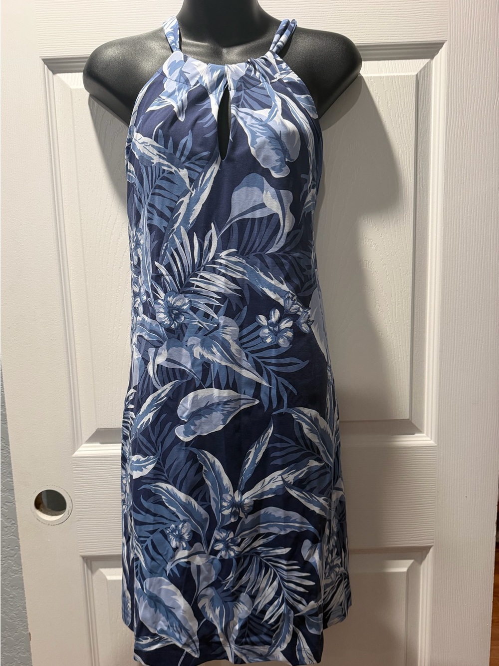 Tommy Bahama Navy and Light Blue Tropical Halter Maxi Dress